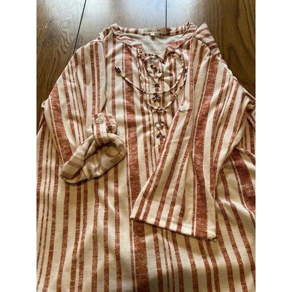 Eden & Olivia Shirt Size Large Striped Tunic Boho‎ Peasant Hippie Preppy - Picture 9 of 11